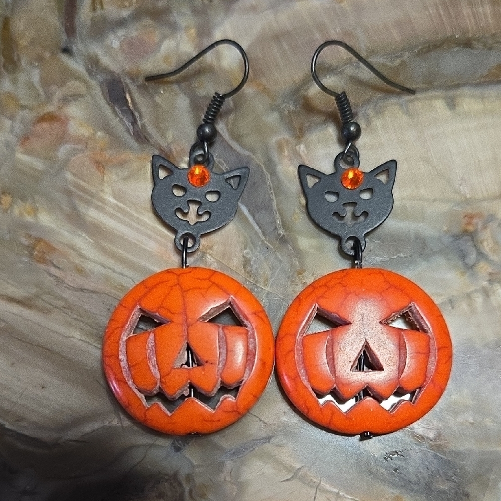 Halloween Cat and Pumpkin Earrings